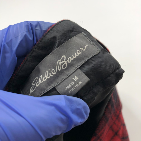 Eddie Bauer 14 (Fits 36In) Wool Blend Zip Plaid Mini Skirt Black Red MINT - Picture 11 of 11